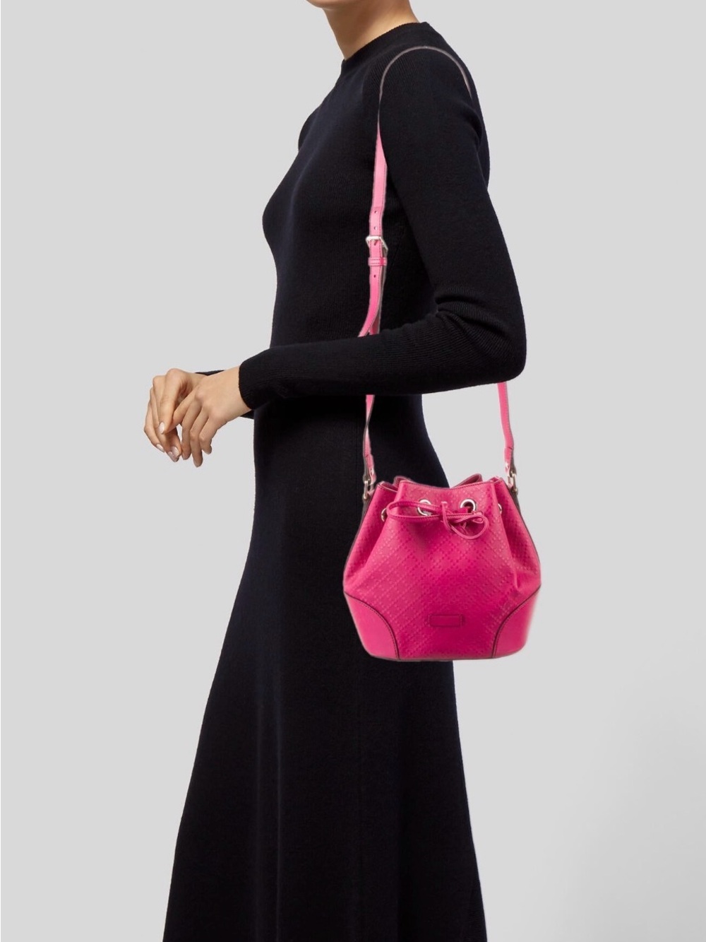 Gucci Hot Pink Signature Drawstring Bucket Bag